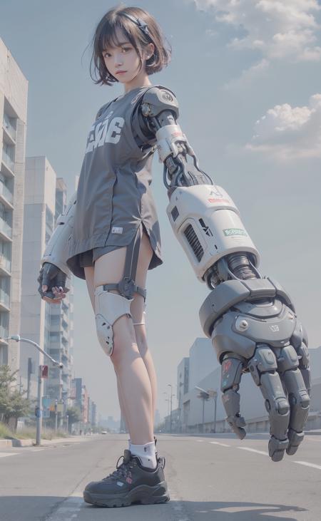 00324-3321224355-1girl, solo, short hair, black hair,looking at viewer, android, bangs, single mechanical arm,cyborg, science fiction,_outdoors,.png